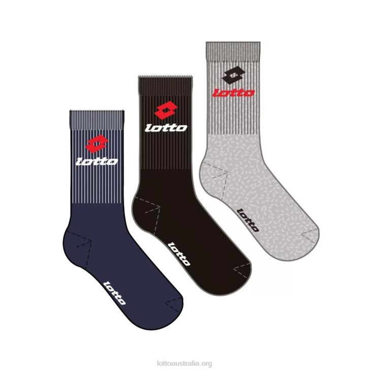 Men Lotto 204N679 Night Blue/Black/Grey Sock Quarter - Pk3