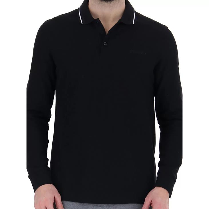 Men Lotto 204N591 All Black/Bright White Polo Classica Ls Pq