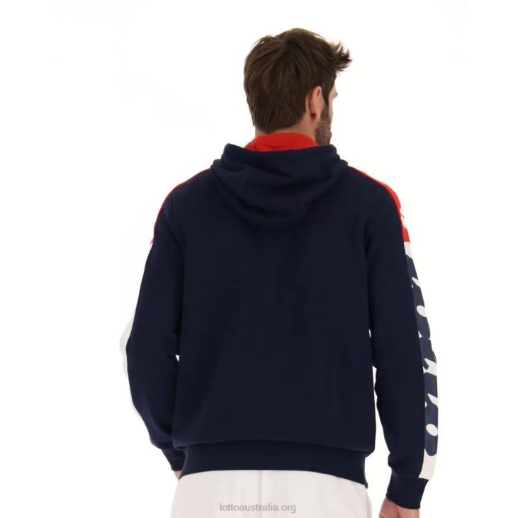 Men Lotto 204N305 Navy Blue/Flame Red Athletica Lg Sweat Fz Hd Fl