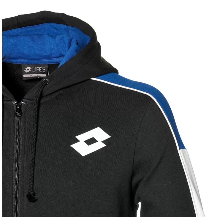 Men Lotto 204N306 All Black/Pacific Blue Athletica Lg Sweat Fz Hd Fl