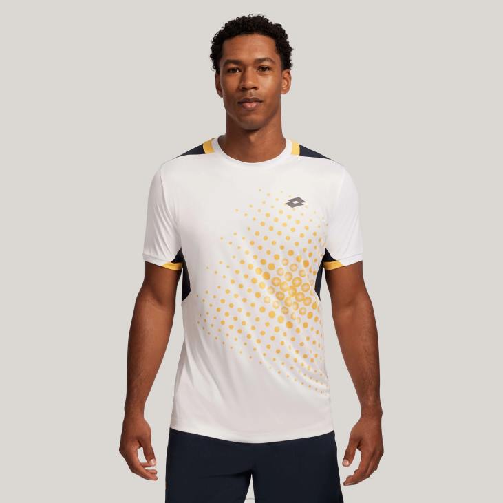 Men Lotto 204N1244 Bright White/Navy Blue White And Yellow Printed Top Ten Tee