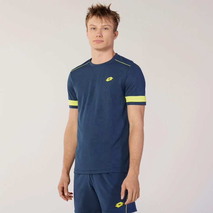 Men Lotto 204N1322 Dark Denim/Acid Yellow Blue Superrapida Tee