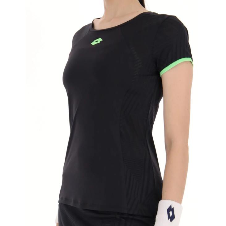 Women Lotto 204N1342 All Black/Green Apple Neo Black Superrapida Tee
