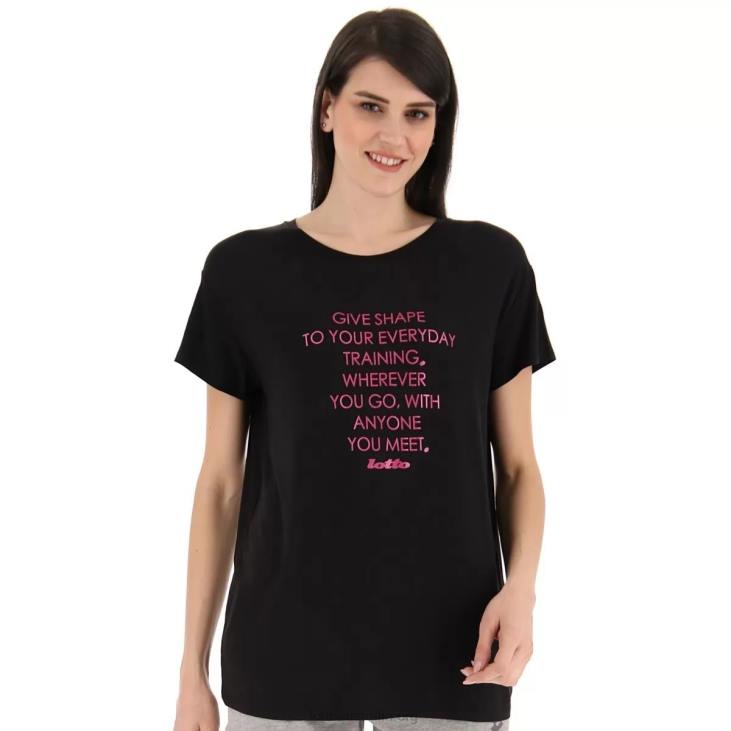 Women Lotto 204N907 All Black Tee Text W VI